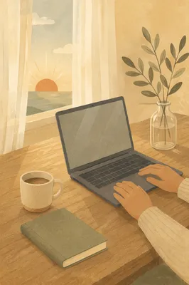 Peaceful Modern Office Desk at Sunrise