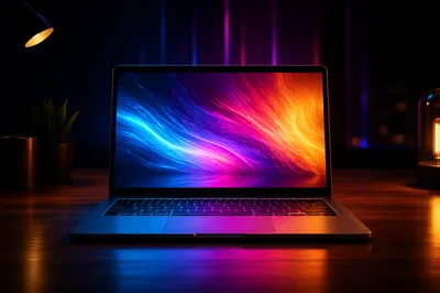 Modern Laptop Desk with Neon Business Glow