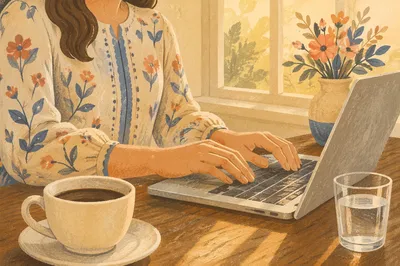 Modern Laptop Desk with Warm Coffee