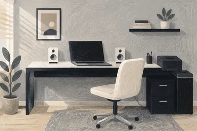 Minimal Modern Office Desk With Laptop