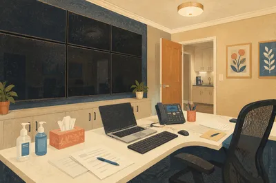 Modern Office Desk With Laptop and Monitors