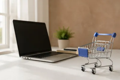 Modern E-Commerce Desk with Mini Shopping Cart