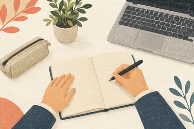 Modern Office Desk With Laptop and Notes