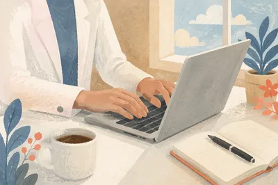 Modern Professional Desk With Laptop and Coffee