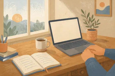 Modern Morning Workspace With Laptop