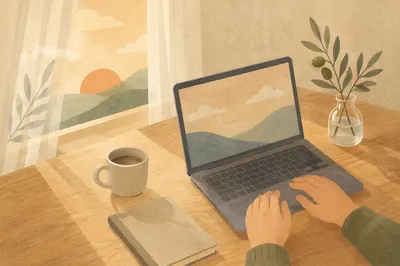 Peaceful Modern Office Desk at Sunrise