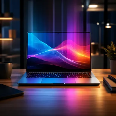 Modern Laptop Desk With Neon Reflections