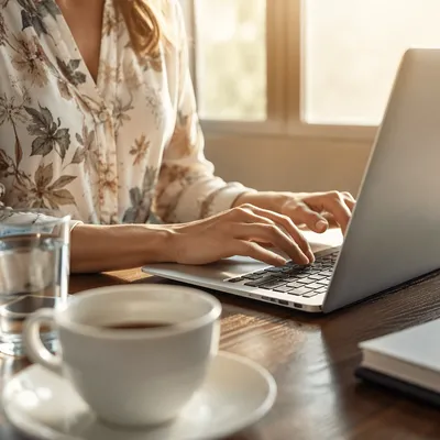 Modern Laptop Workspace With Warm Afternoon Light