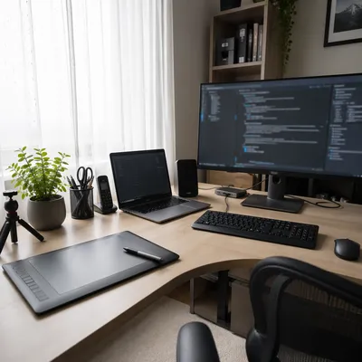 Modern Laptop Desk Workspace with Daylight
