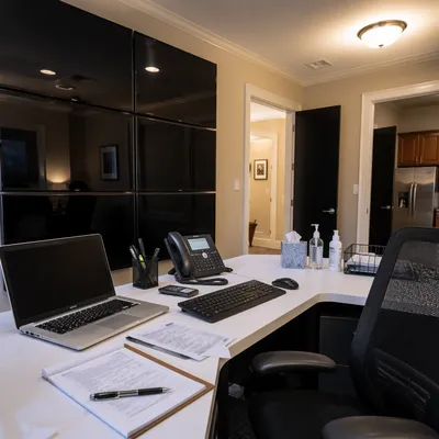 Modern Corporate Desk With Laptop Workspace