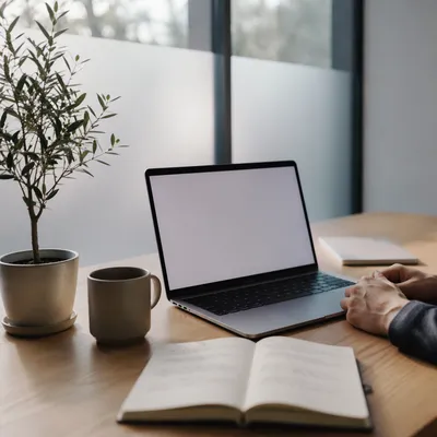 Modern Morning Office Desk with Laptop