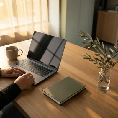 Peaceful Modern Office Desk at Sunrise