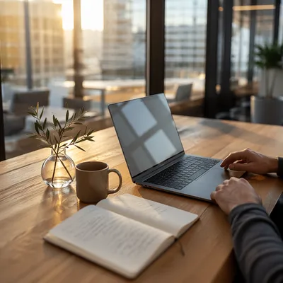 Calm Modern Office Desk With Laptop