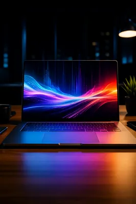 Modern Laptop Desk with Neon Reflections