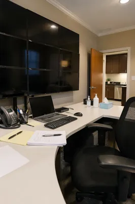 Modern Corporate Desk With Laptop Workspace