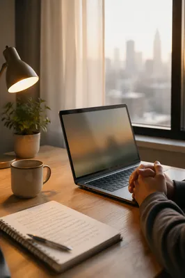 Peaceful Morning Office Desk with Laptop