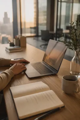 Calm Modern Office Desk With Laptop