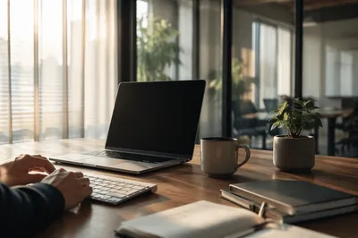Modern Office Desk with Laptop Workspace