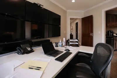 Modern Corporate Desk With Laptop Workspace