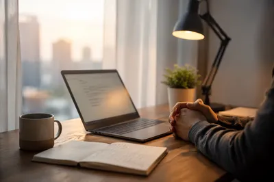 Peaceful Morning Office Desk with Laptop