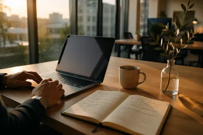 Peaceful Modern Office Desk with Laptop