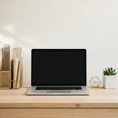 Blank Laptop Workspace with Warm Minimal Decor