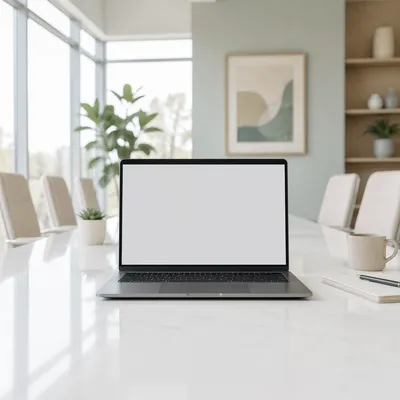Blank Laptop Mockup in Bright Office Workspace