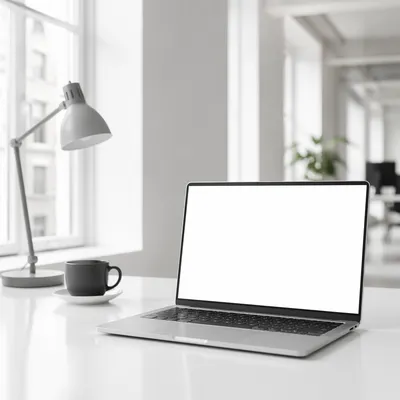 Clean Laptop Workspace Mockup with Blank Screen