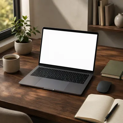 Open Laptop Blank Screen Office Workspace