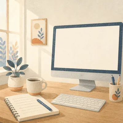 Minimal Laptop Mockup on Walnut Desk
