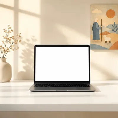 Minimal Laptop Mockup on Sunlit Desk