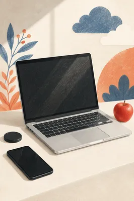 Blank Laptop Workspace with Red Apple