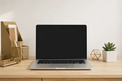Blank Laptop Mockup on Minimal Workspace