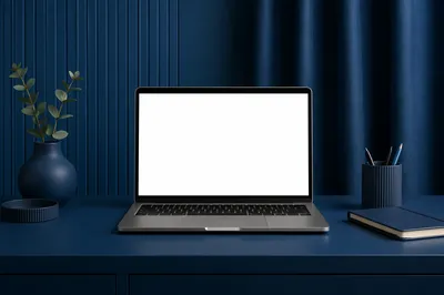 Blue Office Laptop Screen Mockup