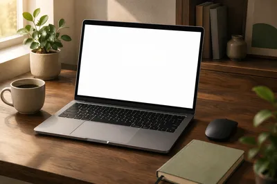 Open Laptop Blank Screen Office Workspace