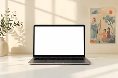 Minimal Laptop Mockup on Sunlit Desk