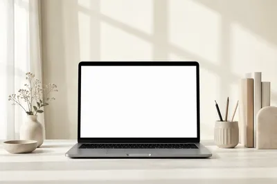 Minimalist Laptop Mockup on Bright Desk
