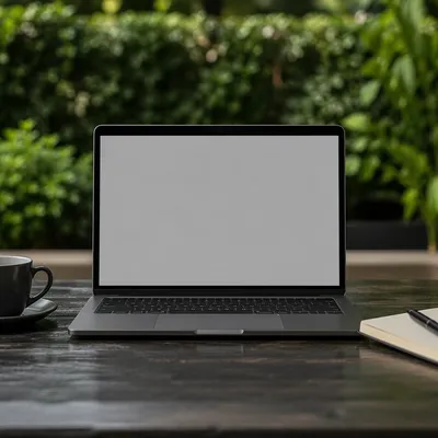 Blank Laptop Mockup on Outdoor Workspace