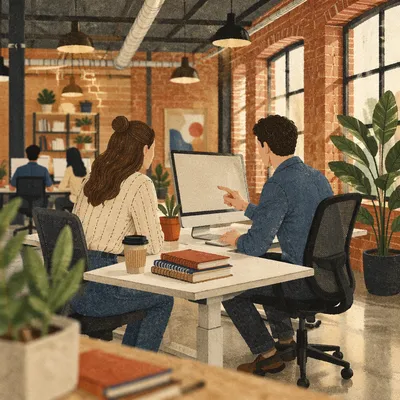 Modern Open Office Desk With Plants