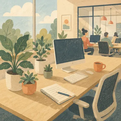 Bright Modern Open Office Desk Scene