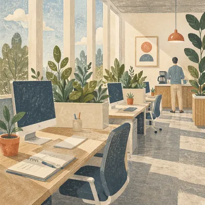 Calm Modern Open Office With Plants