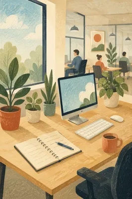 Bright Modern Open Office Desk Scene