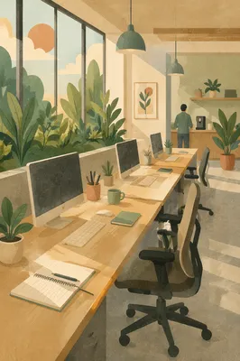 Calm Modern Open Office With Plants