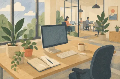 Bright Modern Open Office Desk Scene