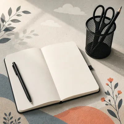 Minimal Organized Desk with Notebook and Pen