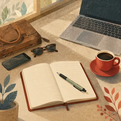 Minimal Business Desk with Notebook and Coffee