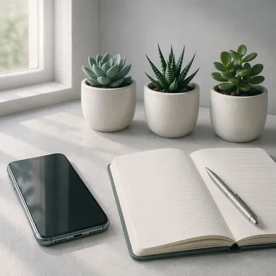 Minimal Organized Desk with Notebook and Pen