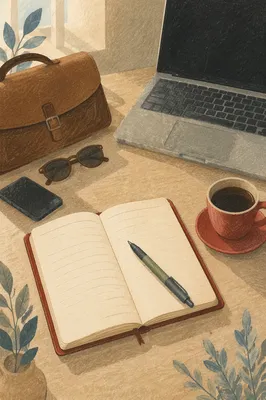 Minimal Morning Business Desk with Notebook