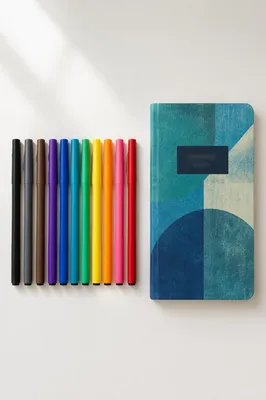 Organized Minimal Desk with Rainbow Pens