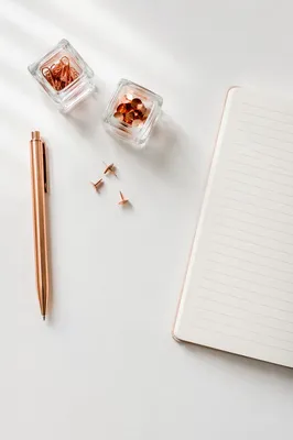 Minimal Organized Desk with Copper Stationery